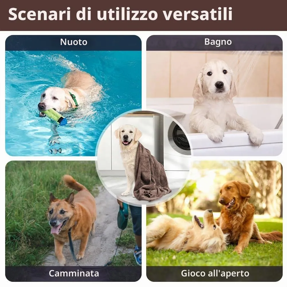 Adiwo Asciugamani per Cani, 140x70cm Asciugamano Microfibra, Asciugamani Pet Morbidi e ad Asciugatura Rapida, Super Assorbente, Coperta Animali per Cani e Gatti di Piccola e Grande Taglia (Marrone) - immagine 6