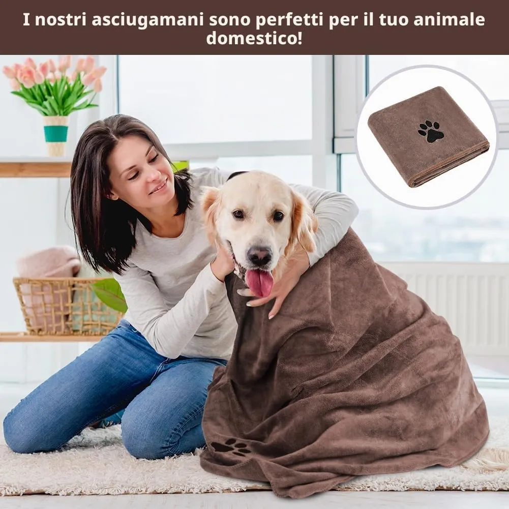 Adiwo Asciugamani per Cani, 140x70cm Asciugamano Microfibra, Asciugamani Pet Morbidi e ad Asciugatura Rapida, Super Assorbente, Coperta Animali per Cani e Gatti di Piccola e Grande Taglia (Marrone) - immagine 7