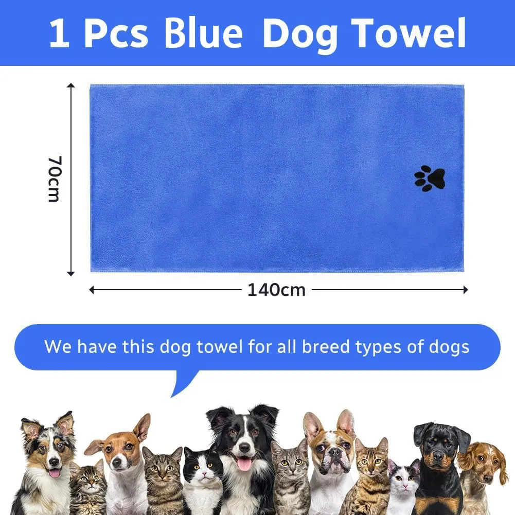 Adiwo Asciugamani per Cani, 140x70cm Asciugamano Microfibra, Asciugamani Pet Morbidi e ad Asciugatura Rapida, Super Assorbente, Coperta Animali per Cani e Gatti di Piccola e Grande Taglia (Blu Reale) - immagine 2