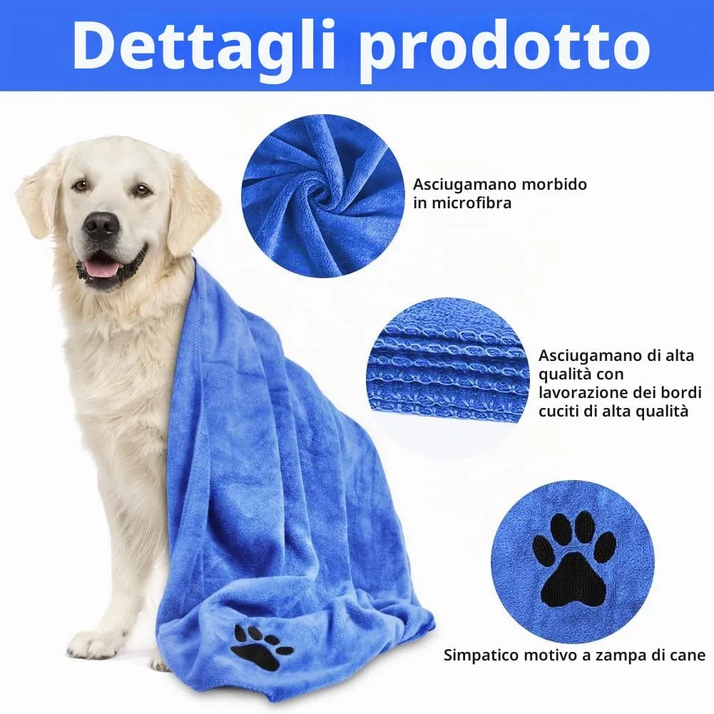 Adiwo Asciugamani per Cani, 140x70cm Asciugamano Microfibra, Asciugamani Pet Morbidi e ad Asciugatura Rapida, Super Assorbente, Coperta Animali per Cani e Gatti di Piccola e Grande Taglia (Blu Reale) - immagine 3