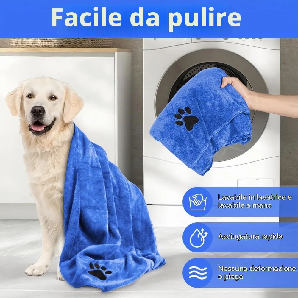 Adiwo Asciugamani per Cani, 140x70cm Asciugamano Microfibra, Asciugamani Pet Morbidi e ad Asciugatura Rapida, Super Assorbente, Coperta Animali per Cani e Gatti di Piccola e Grande Taglia (Blu Reale) - immagine 4