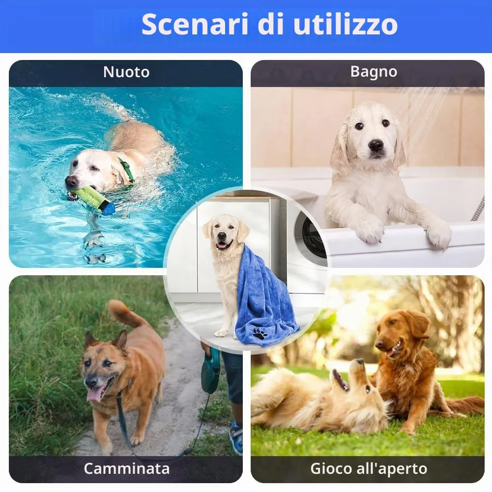 Adiwo Asciugamani per Cani, 140x70cm Asciugamano Microfibra, Asciugamani Pet Morbidi e ad Asciugatura Rapida, Super Assorbente, Coperta Animali per Cani e Gatti di Piccola e Grande Taglia (Blu Reale) - immagine 6
