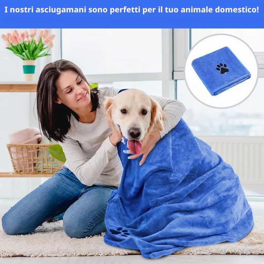 Adiwo Asciugamani per Cani, 140x70cm Asciugamano Microfibra, Asciugamani Pet Morbidi e ad Asciugatura Rapida, Super Assorbente, Coperta Animali per Cani e Gatti di Piccola e Grande Taglia (Blu Reale) - immagine 7