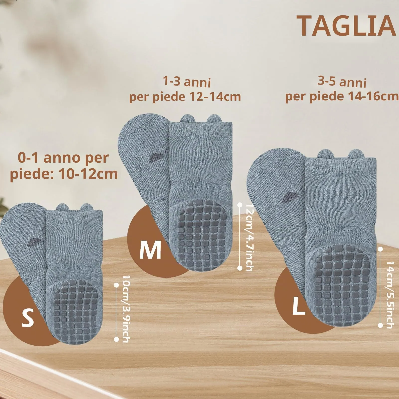 Bigqin 4 Paia Calzini Antiscivolo Bambino Cotone Bimbi Bambini,Addensati Invernali Caldi Calzini di Cotone Antiscivolo, Leone Marrone/Procione Color Cachi/Gatto Blu/Cucciolo Beige, per 0-1 anni - immagine 3