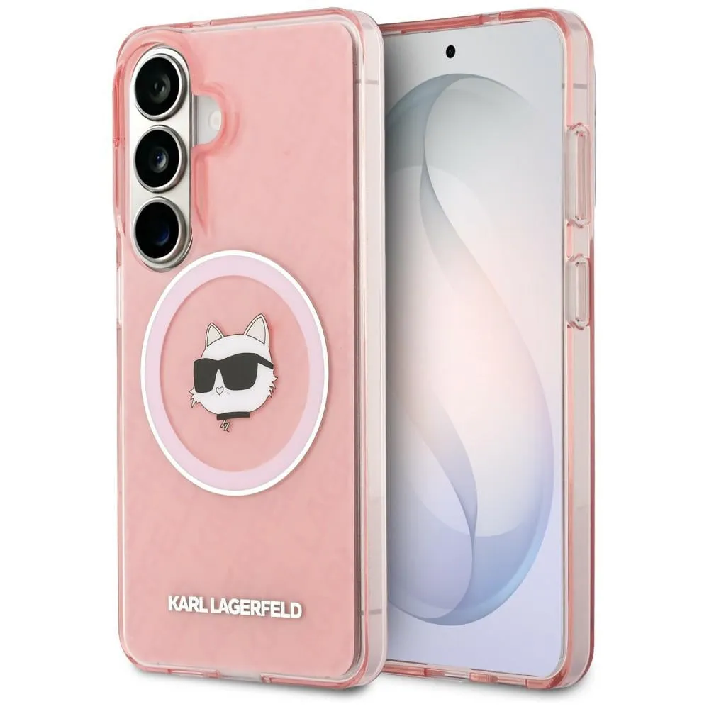 Custodia MagSafe per Samsung Galaxy S26 Plus S947, Karl Lagerfeld, IML Choupette Head on KL Repeated Logo, Rosa - immagine 1