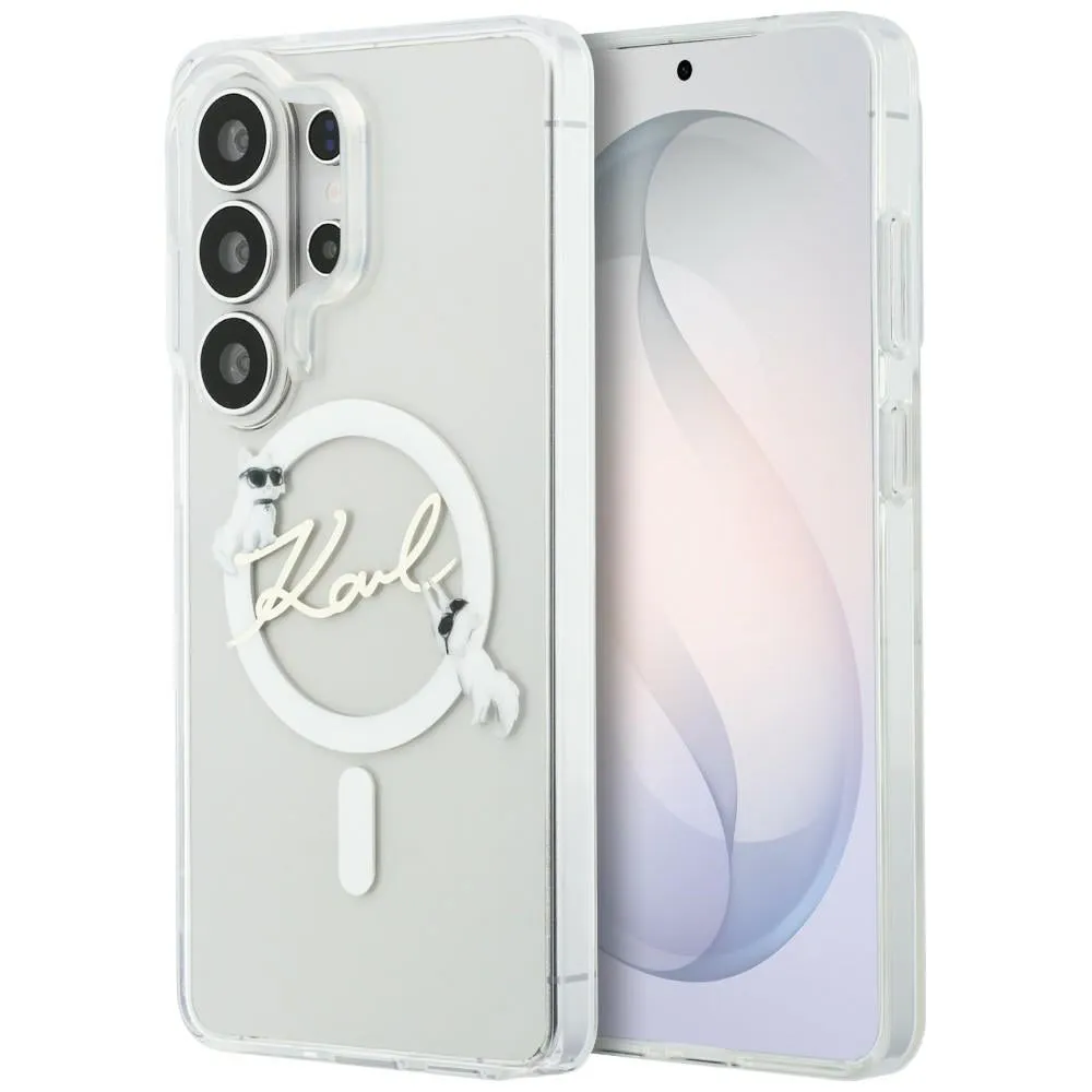 Custodia MagSafe per Samsung Galaxy S26 Ultra S948, Karl Lagerfeld, IML Choupette Karl Script Logo, Bianca. - immagine 1