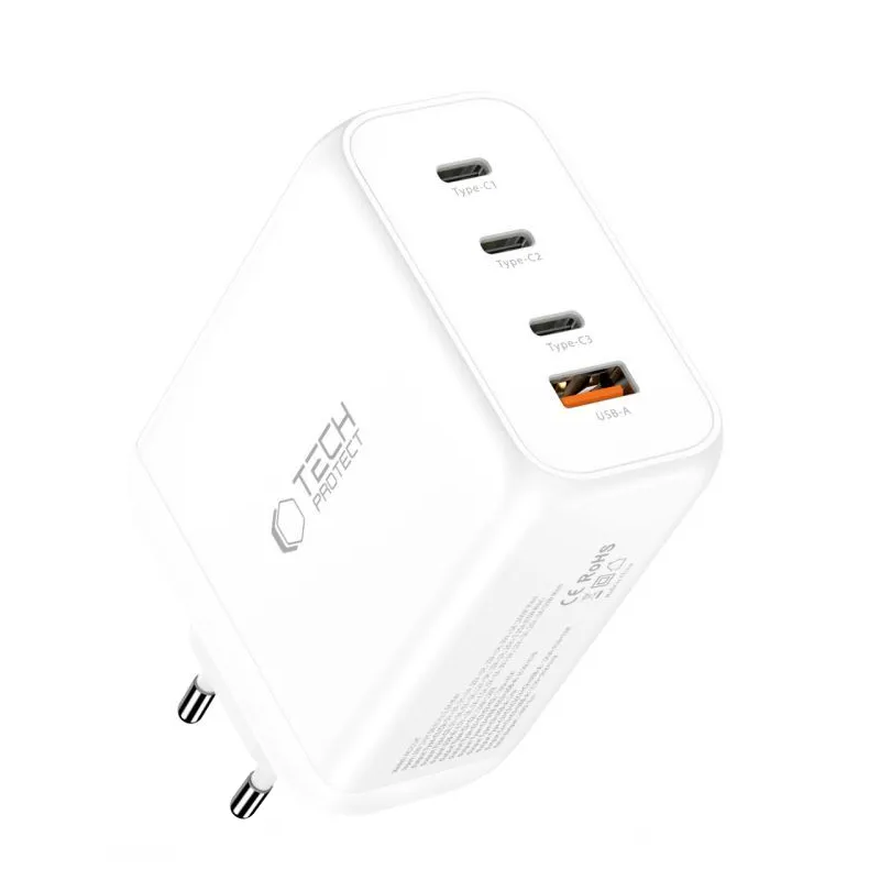 Caricabatterie Rete Tech-Protect NC200W-GAN, 200W, 5A, 1 x USB-A - 3 x USB-C, Bianco - immagine 1