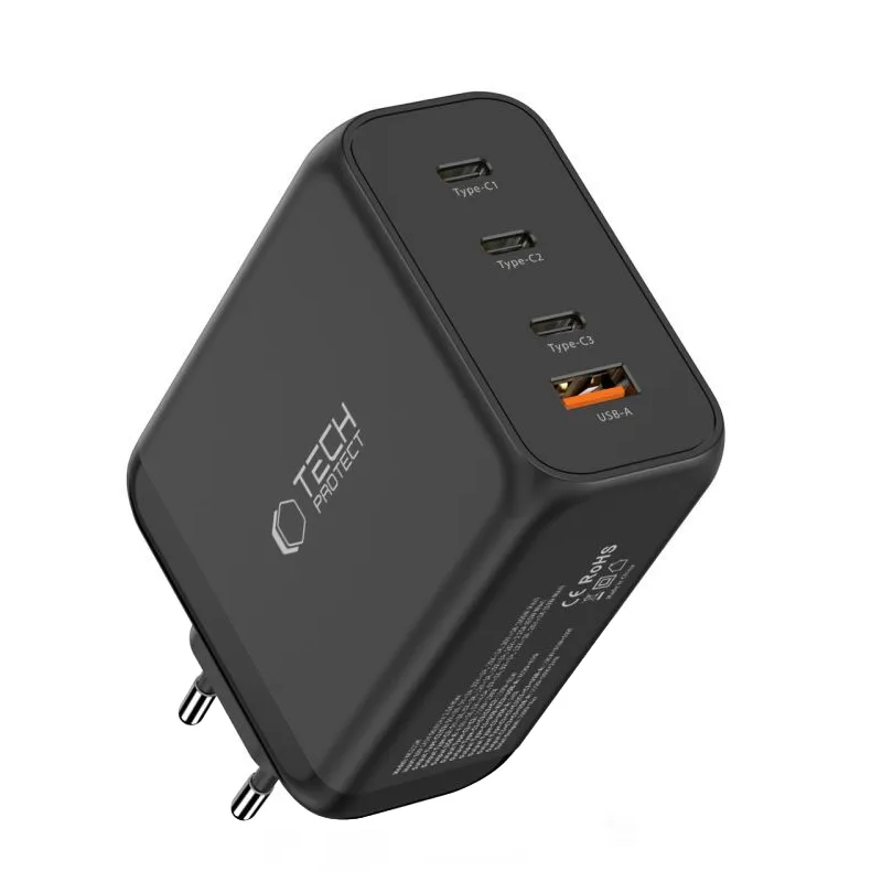 Caricabatterie Retea Tech-Protect NC200W-GAN, 200W, 5A, 1 x USB-A - 3 x USB-C, Nero - immagine 1