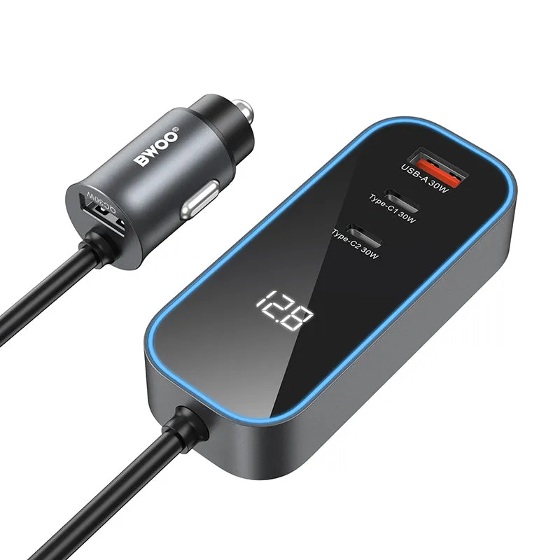 Caricabatterie Auto BWOO CC107 Display, 120W, 3A, 2 x USB-A - 2 x USB-C, Nero - immagine 1