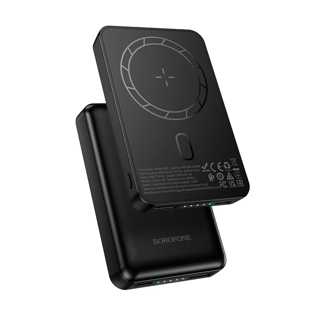 Batteria Esterna Wireless Borofone BJ82 Dawn, 5000mAh, 10W, 1 x QI - 1 x USB-A, Nera - immagine 1