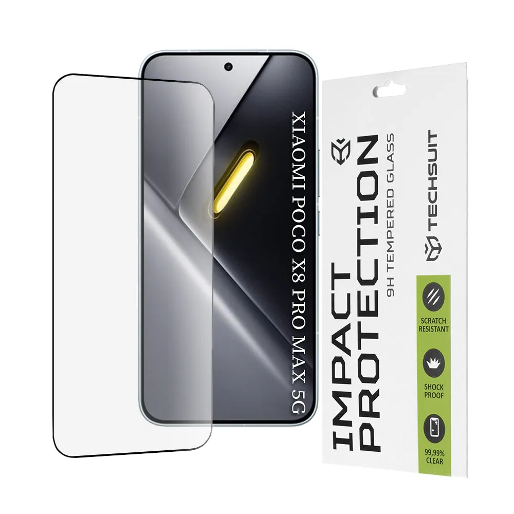Pellicola protettiva per schermo Techsuit per Xiaomi Poco X8 Pro Max, Vetro Temperato, Full Glue, 111D, Nera - immagine 1