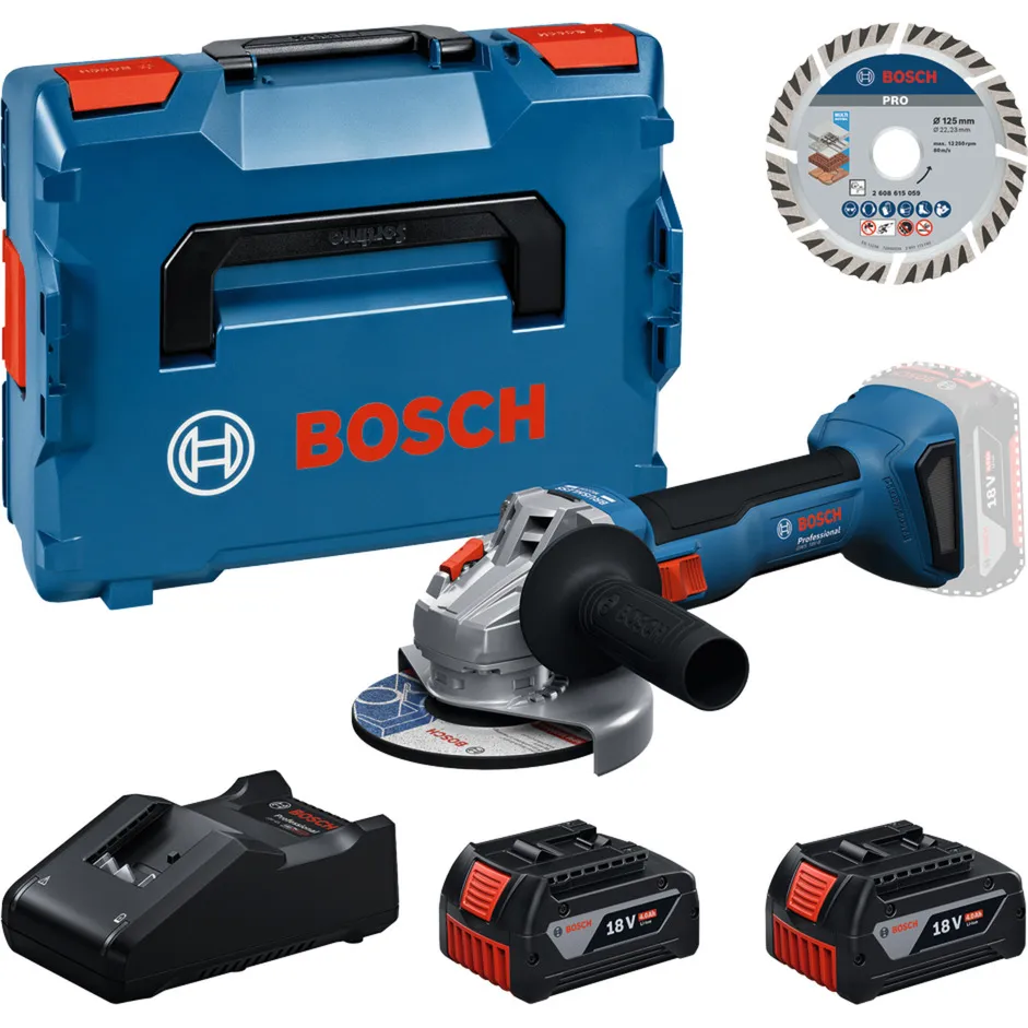 Set di utensili Smerigliatrice angolare a batteria con 2 batterie da 4,0 ampere-ora e disco da taglio 125 mm in L-BOXX, Set di strumenti - immagine 1