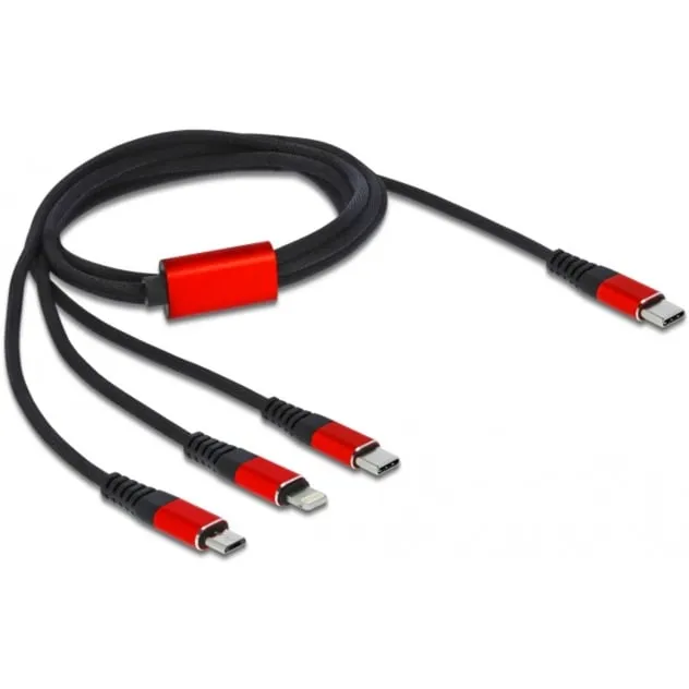 86711 cavo USB 1 m USB 2.0 USB C USB C/Micro-USB B/Lightning Nero, Rosso - immagine 1