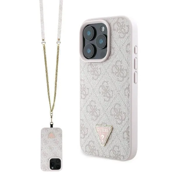 Custodia per Apple iPhone 16 Pro Max, Guess, Crossbody 4G Triangle Strass, Rosa - immagine 1