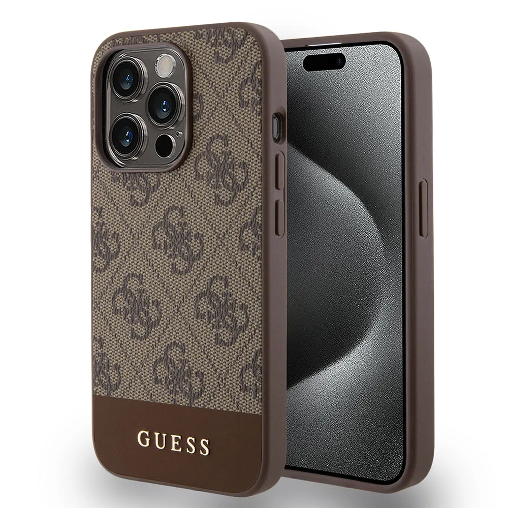 Custodia per Apple iPhone 15 Pro, Guess, 4G Stripe, Marrone - immagine 1