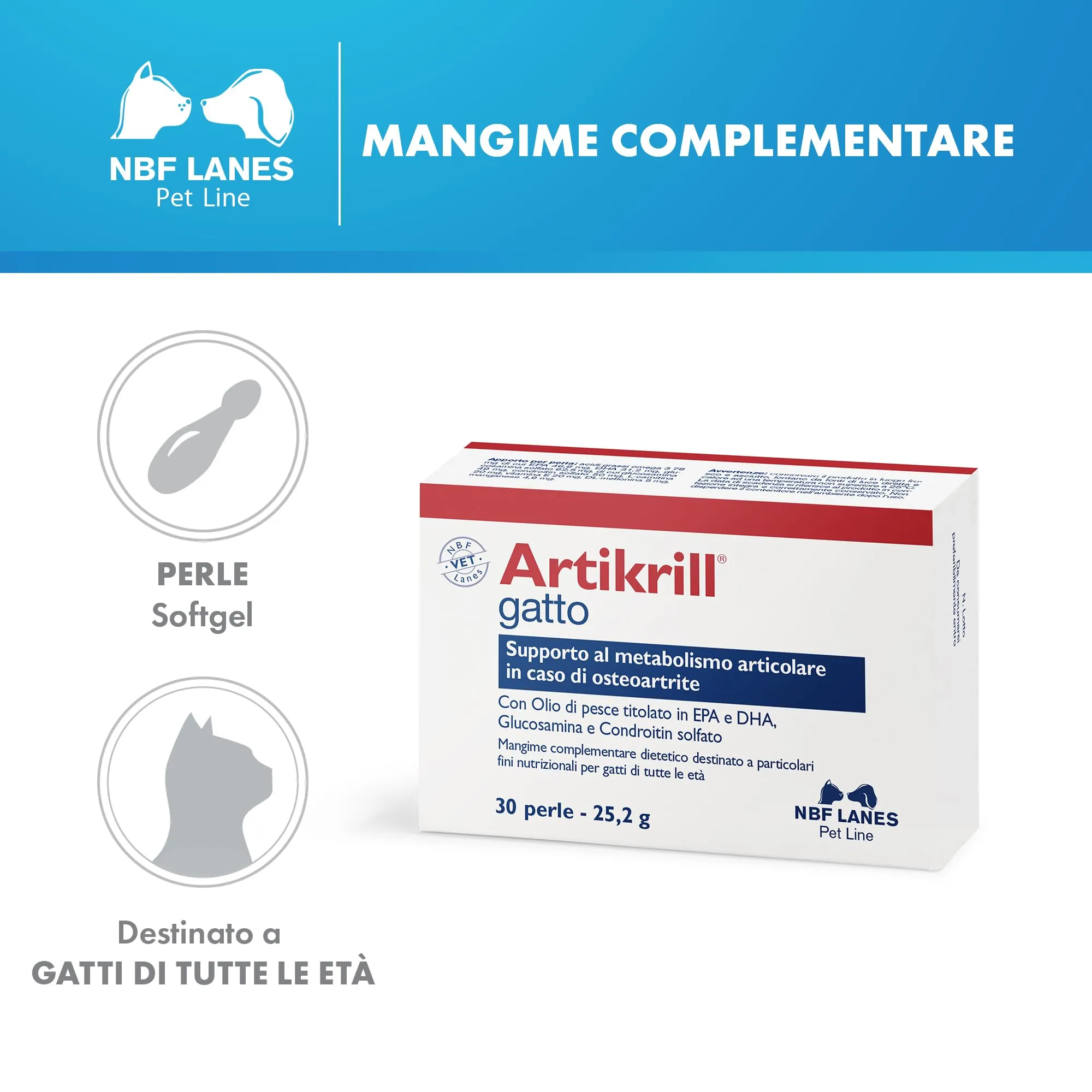NBF Lanes | Artikrill Gatto, 30 Perle Appetibili, Supporto Metabolismo Articolare in Caso di Osteoartrite in Gatti di Tutte le Età - immagine 2