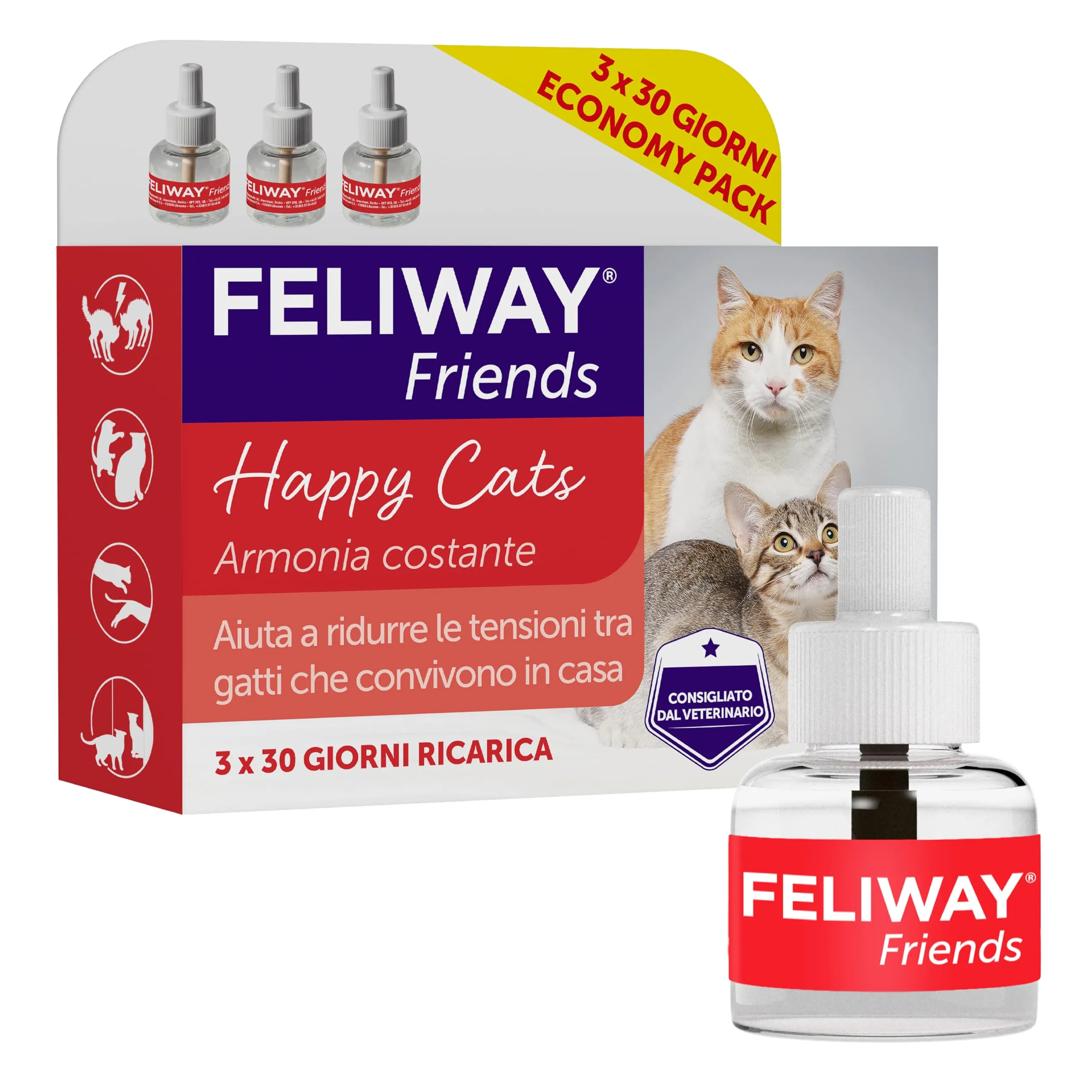 Feliway Friends Ricarica Diffusore di Feromoni Calmanti per Gatti 3 x 48ml - immagine 1