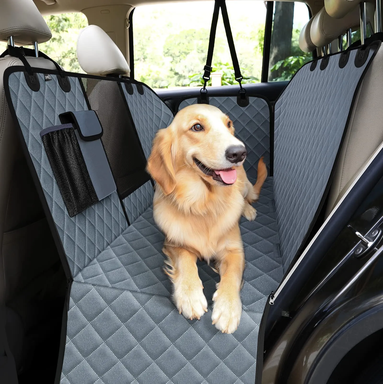Pecute Coprisedile per Cani Posteriore Universale per Sedile dell'Auto per Animali Domestici Impermeabile Spesso Resistente con Rete di Prospettiva e Sacchetto - immagine 1