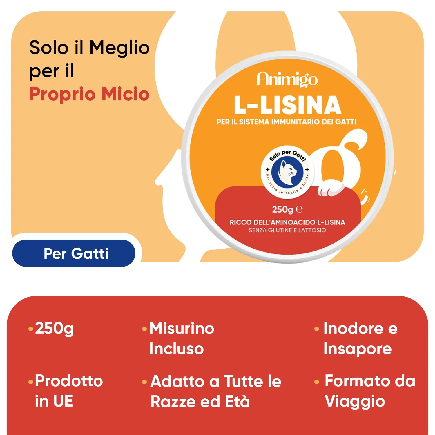 Lisina Gatto in Polvere, Difese Immunitarie Gatto e Vie Respiratorie, 250g, Misurino Incluso, Lisina Integratore (Cloridrato), Magnesio Citrato, Vitamina B6, Senza Glutine né Lattosio, Prodotto in UE - immagine 2