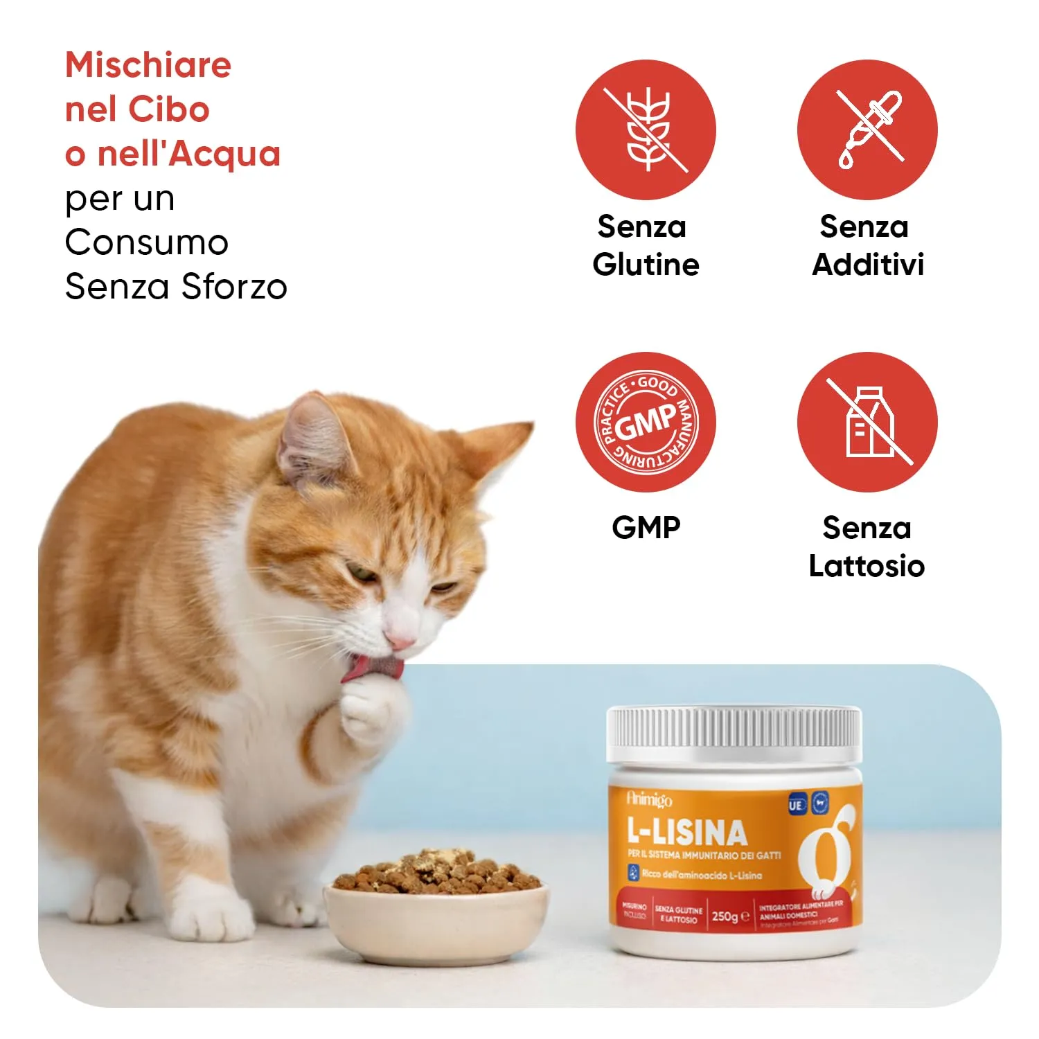 Lisina Gatto in Polvere, Difese Immunitarie Gatto e Vie Respiratorie, 250g, Misurino Incluso, Lisina Integratore (Cloridrato), Magnesio Citrato, Vitamina B6, Senza Glutine né Lattosio, Prodotto in UE - immagine 7