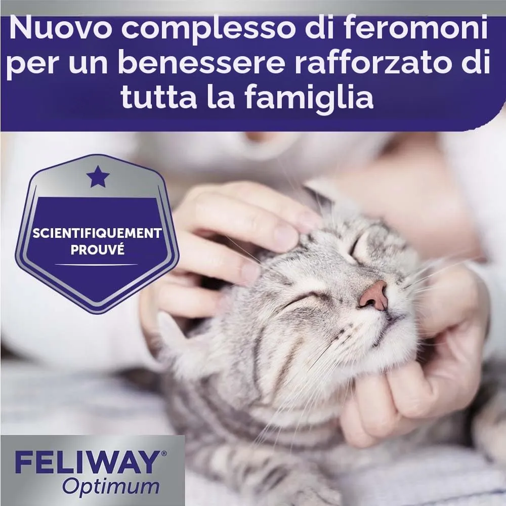 FELIWAY Optimum - Antistress per gatti, complesso di feromoni lenitivi per una serenità rafforzata, confezione economica 3 ricariche (3 x 30 giorni) - immagine 5