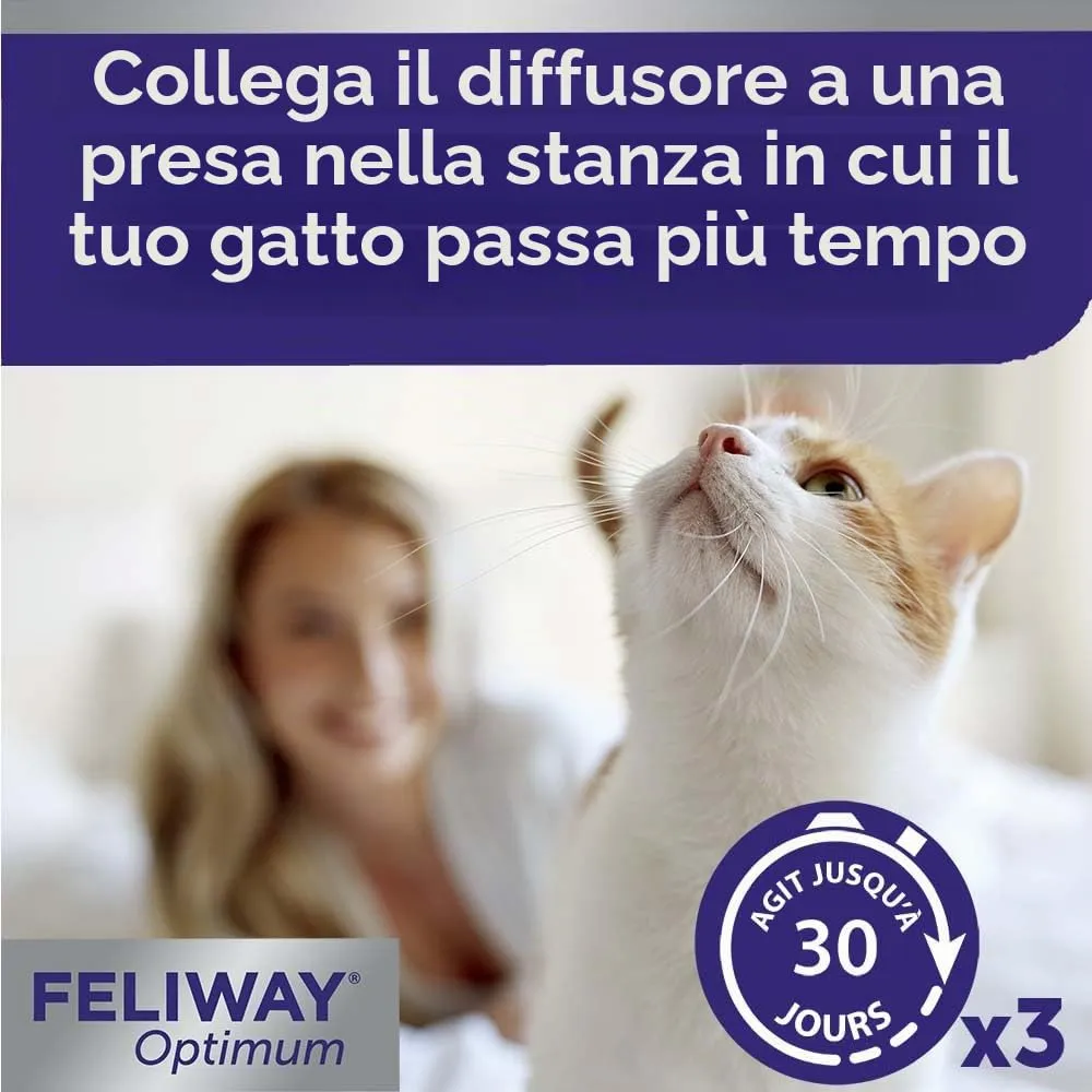 FELIWAY Optimum - Antistress per gatti, complesso di feromoni lenitivi per una serenità rafforzata, confezione economica 3 ricariche (3 x 30 giorni) - immagine 7