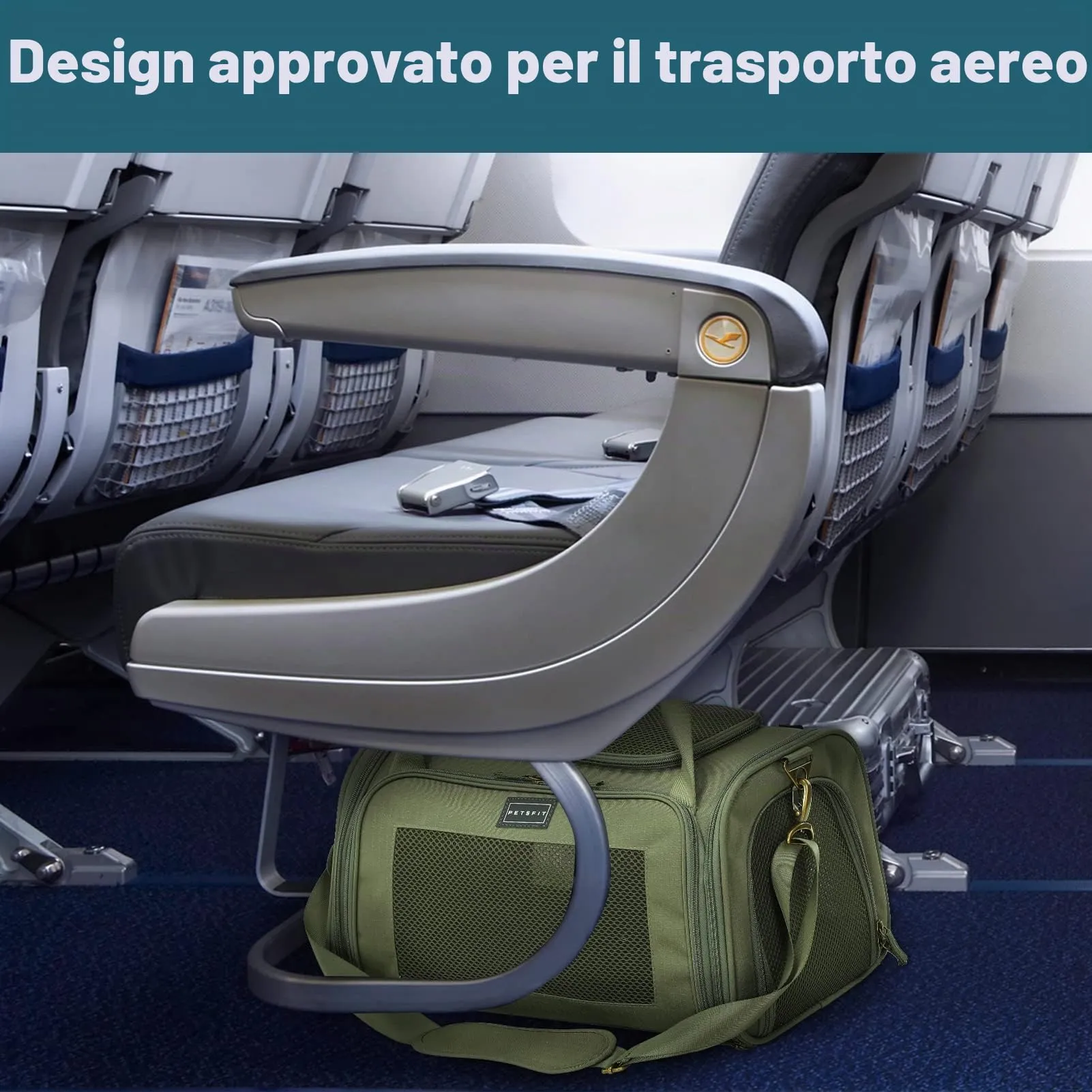Petsfit Trasportino per Gatti Grande, Trasportino per Cani Piccolo e Grande con Materassino Morbido Espandibile, Borsa da Trasporto Pieghevole Approvata per Compagnie Aeree con Ventilazione in Tessuto - immagine 6