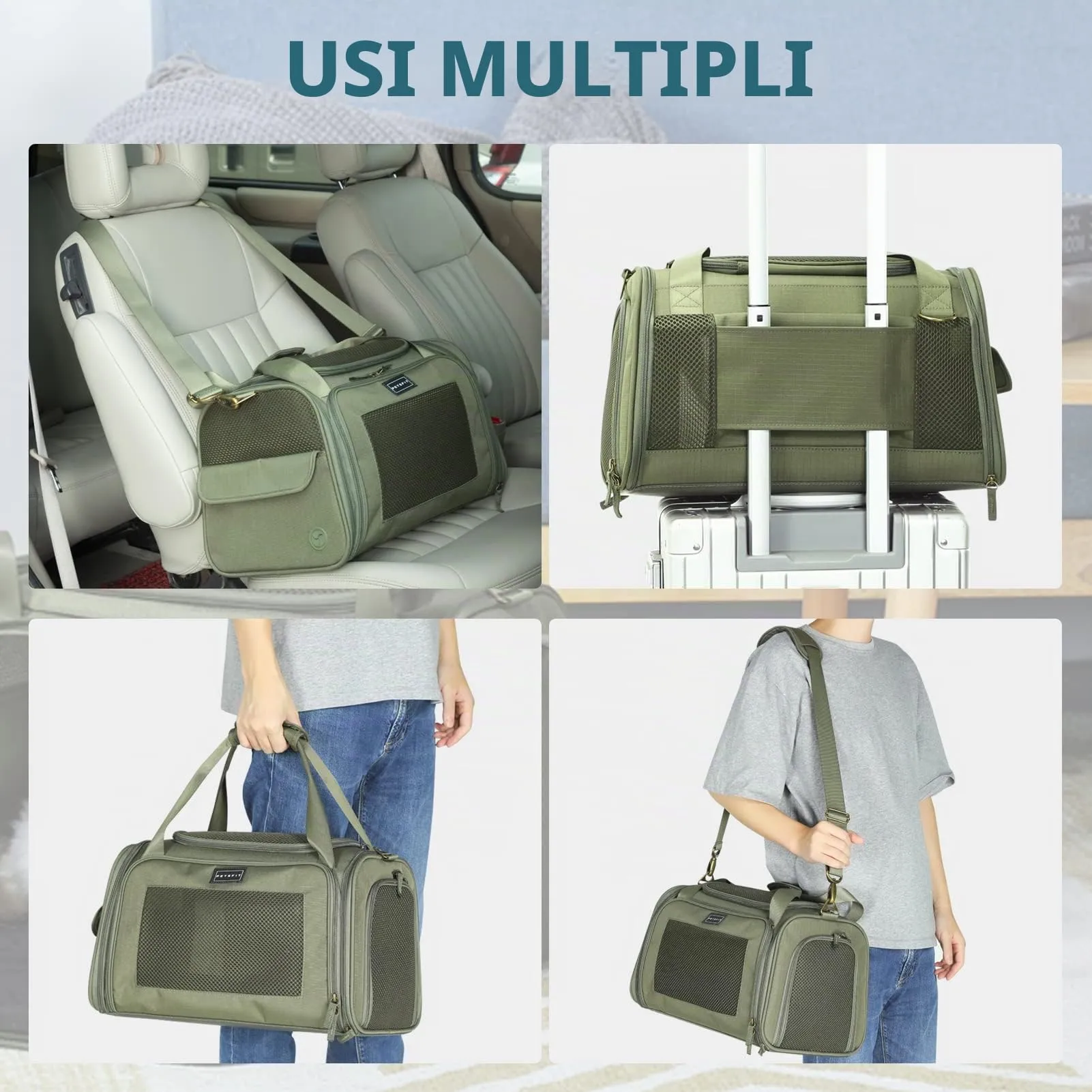 Petsfit Trasportino per Gatti Grande, Trasportino per Cani Piccolo e Grande con Materassino Morbido Espandibile, Borsa da Trasporto Pieghevole Approvata per Compagnie Aeree con Ventilazione in Tessuto - immagine 7