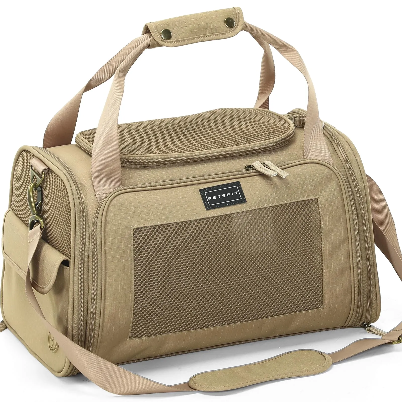 Petsfit Borsa per il trasporto leggera approvata dalle compagnie aeree per piccoli cani, tessuto Oxford quadrilatero e rete di ventilazione, borsa per il trasporto morbida con tappetino estensibile - immagine 1