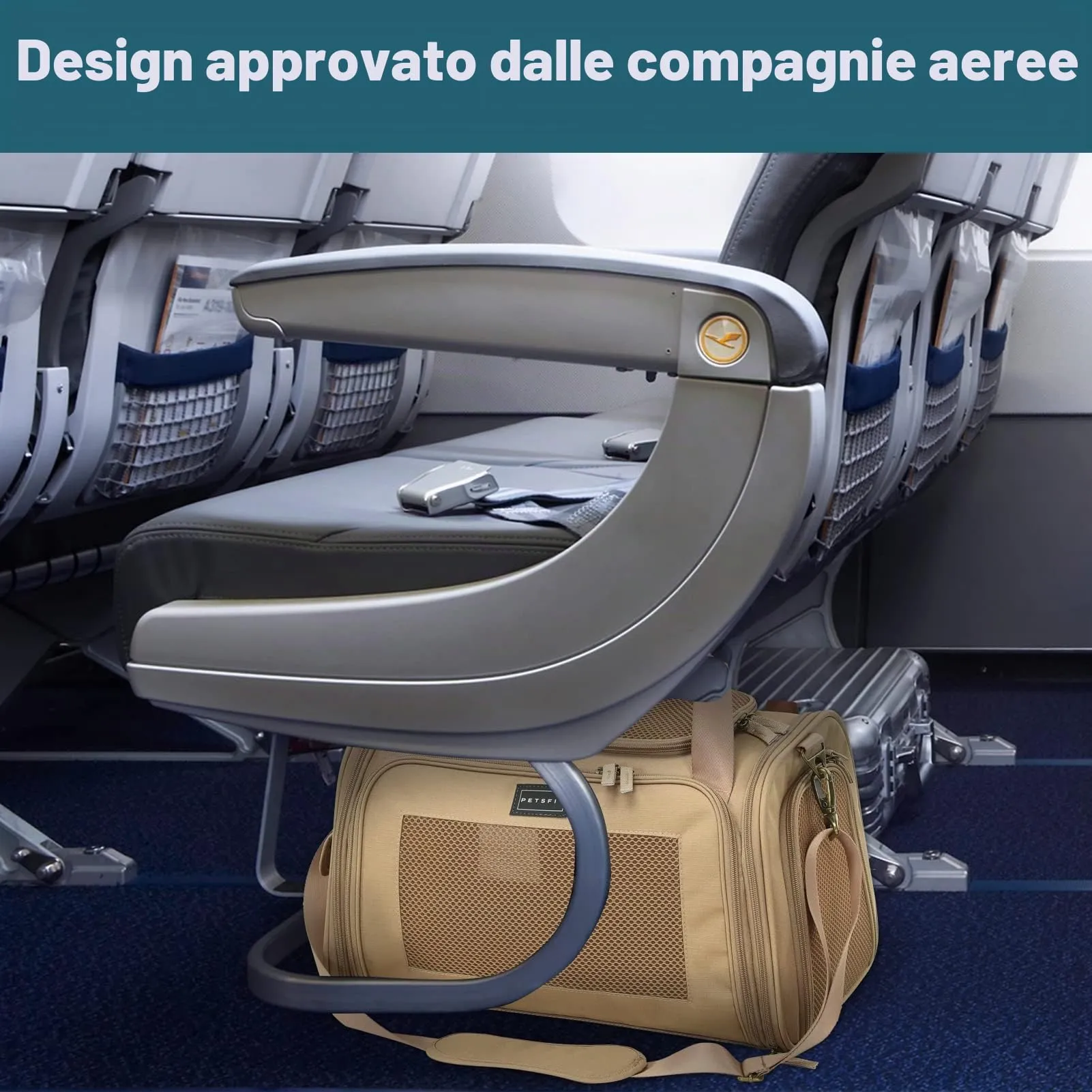 Petsfit Borsa per il trasporto leggera approvata dalle compagnie aeree per piccoli cani, tessuto Oxford quadrilatero e rete di ventilazione, borsa per il trasporto morbida con tappetino estensibile - immagine 6