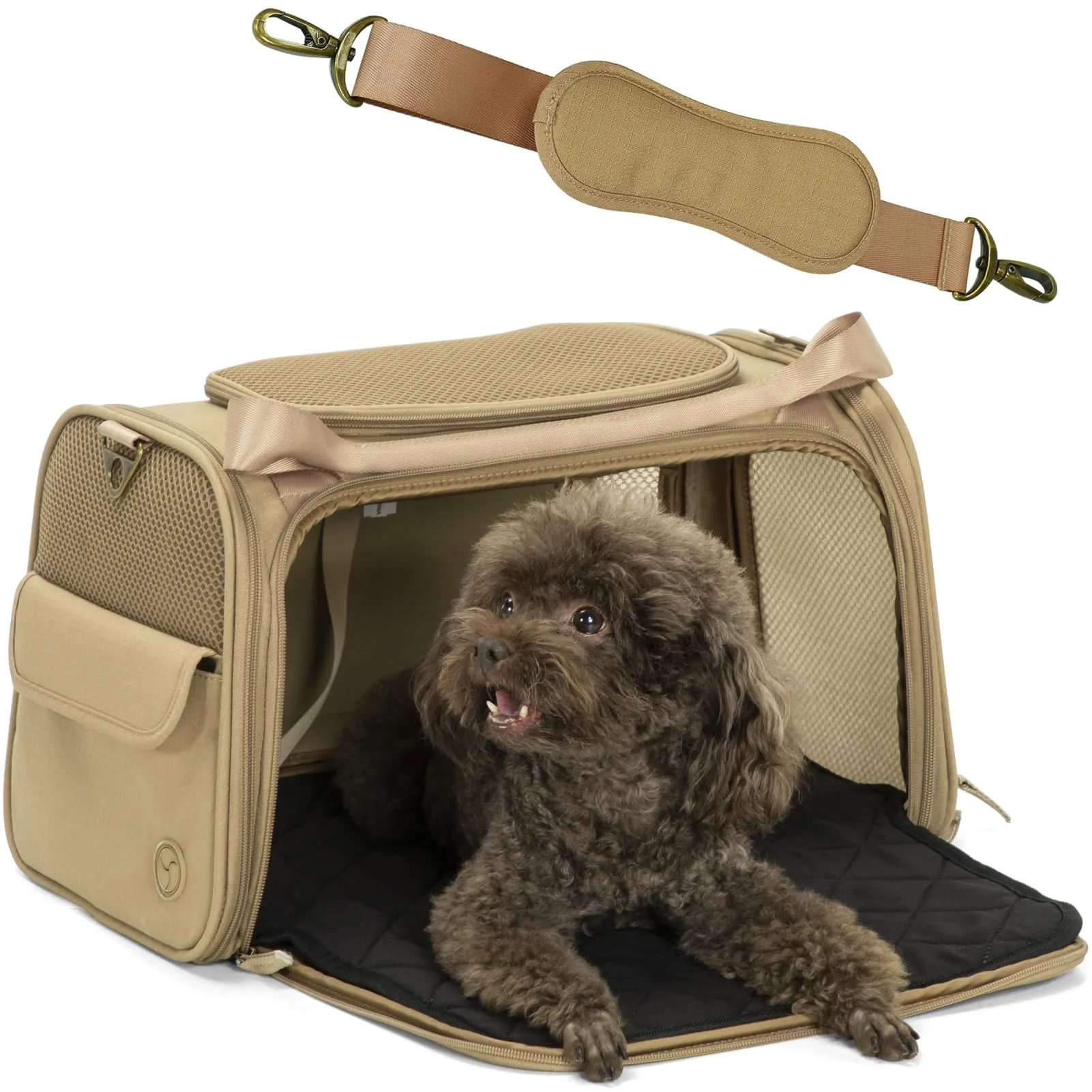 Petsfit Borsa per il trasporto leggera approvata dalle compagnie aeree per piccoli cani, tessuto Oxford quadrilatero e rete di ventilazione, borsa per il trasporto morbida con tappetino estensibile - immagine 9