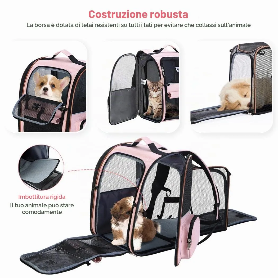 Lekespring Zaino per Cani Gatti Trasportino Espandibile,Pieghevole Cuccia Portatile Traspirante per Cani Piccoli Gatti Medi Fino a 8 KG con 4 Ingressi,per Viaggi Sia Lunghi Che Corti,Verde - immagine 3