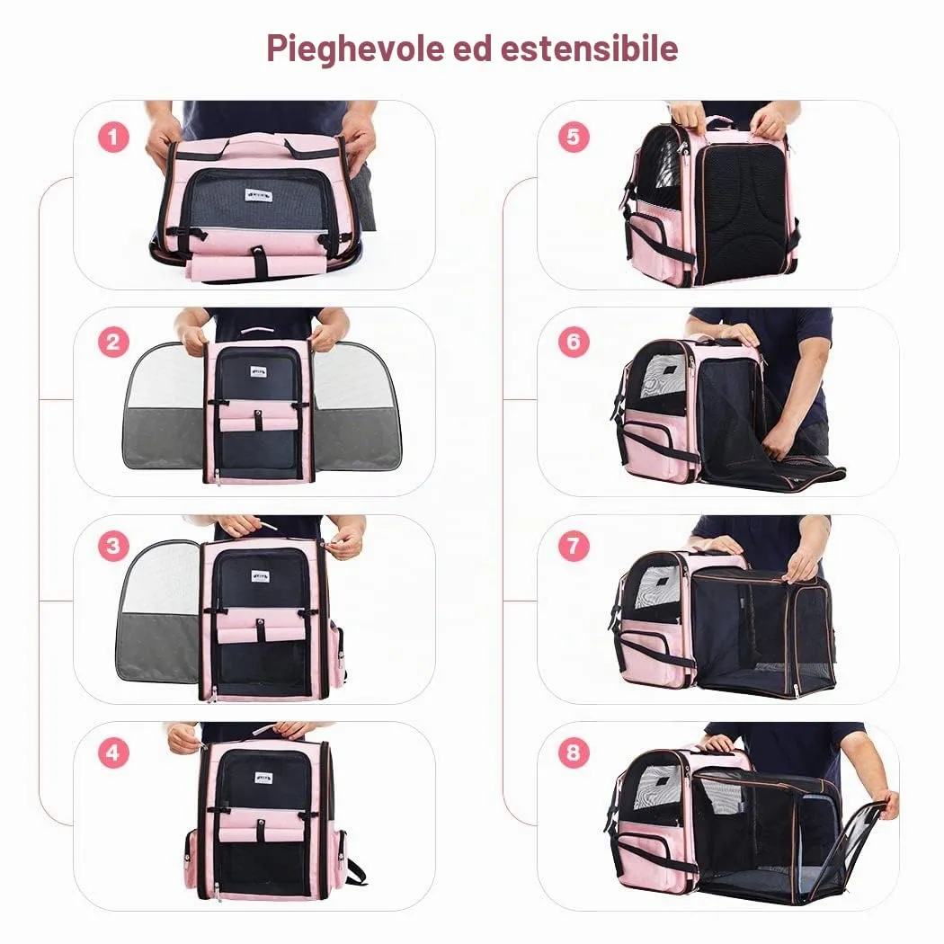Lekespring Zaino per Cani Gatti Trasportino Espandibile,Pieghevole Cuccia Portatile Traspirante per Cani Piccoli Gatti Medi Fino a 8 KG con 4 Ingressi,per Viaggi Sia Lunghi Che Corti,Verde - immagine 6