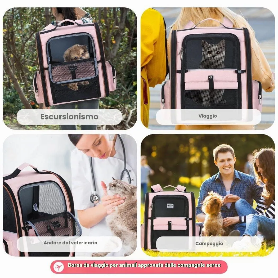 Lekespring Zaino per Cani Gatti Trasportino Espandibile,Pieghevole Cuccia Portatile Traspirante per Cani Piccoli Gatti Medi Fino a 8 KG con 4 Ingressi,per Viaggi Sia Lunghi Che Corti,Verde - immagine 7