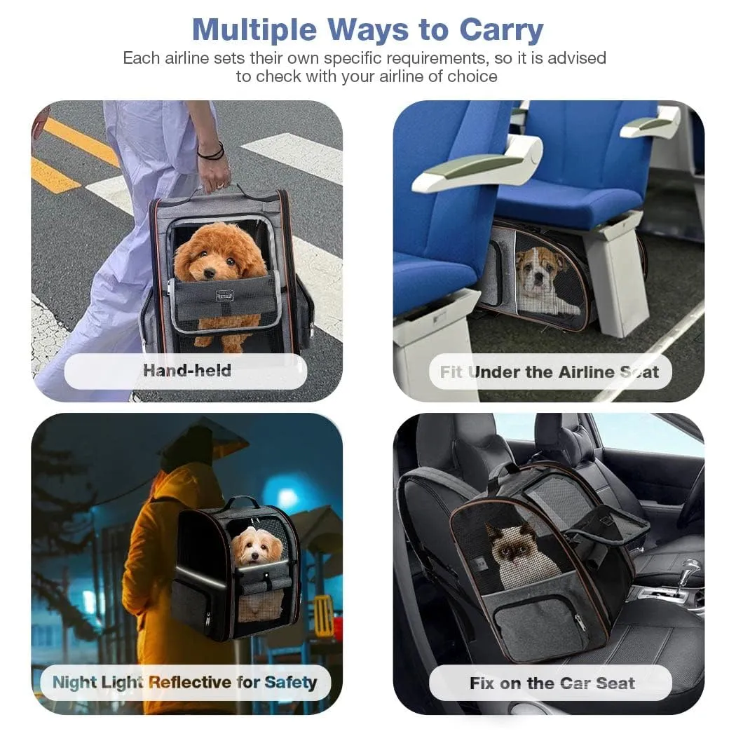 Lekespring Zaino per Cani Gatti Grande Porta Animali Espandibile Per Cani Piccoli Gatti Medi Fino a 8 KG, con 4 ingressi Zaino Traspirante Porta Cuccioli Pieghevole Per Viaggi, Escursioni, Grigio - immagine 5