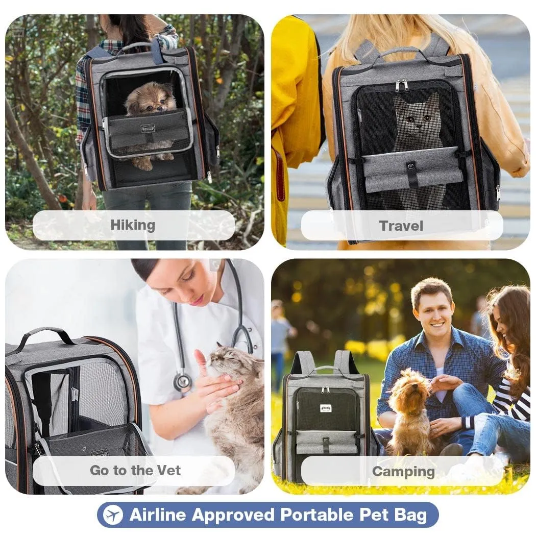 Lekespring Zaino per Cani Gatti Grande Porta Animali Espandibile Per Cani Piccoli Gatti Medi Fino a 8 KG, con 4 ingressi Zaino Traspirante Porta Cuccioli Pieghevole Per Viaggi, Escursioni, Grigio - immagine 7