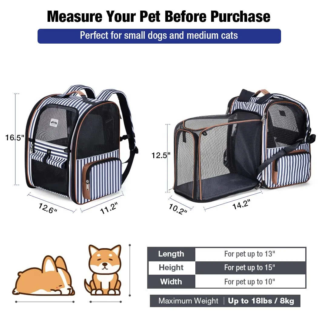 Lekespring Zaino per Cani Gatti Trasportino Espandibile,Pieghevole Cuccia Portatile Traspirante per Cani Piccoli Gatti Medi Fino a 8 KG con 4 Ingressi,per Viaggi Sia Lunghi Che Corti,Blu - immagine 2