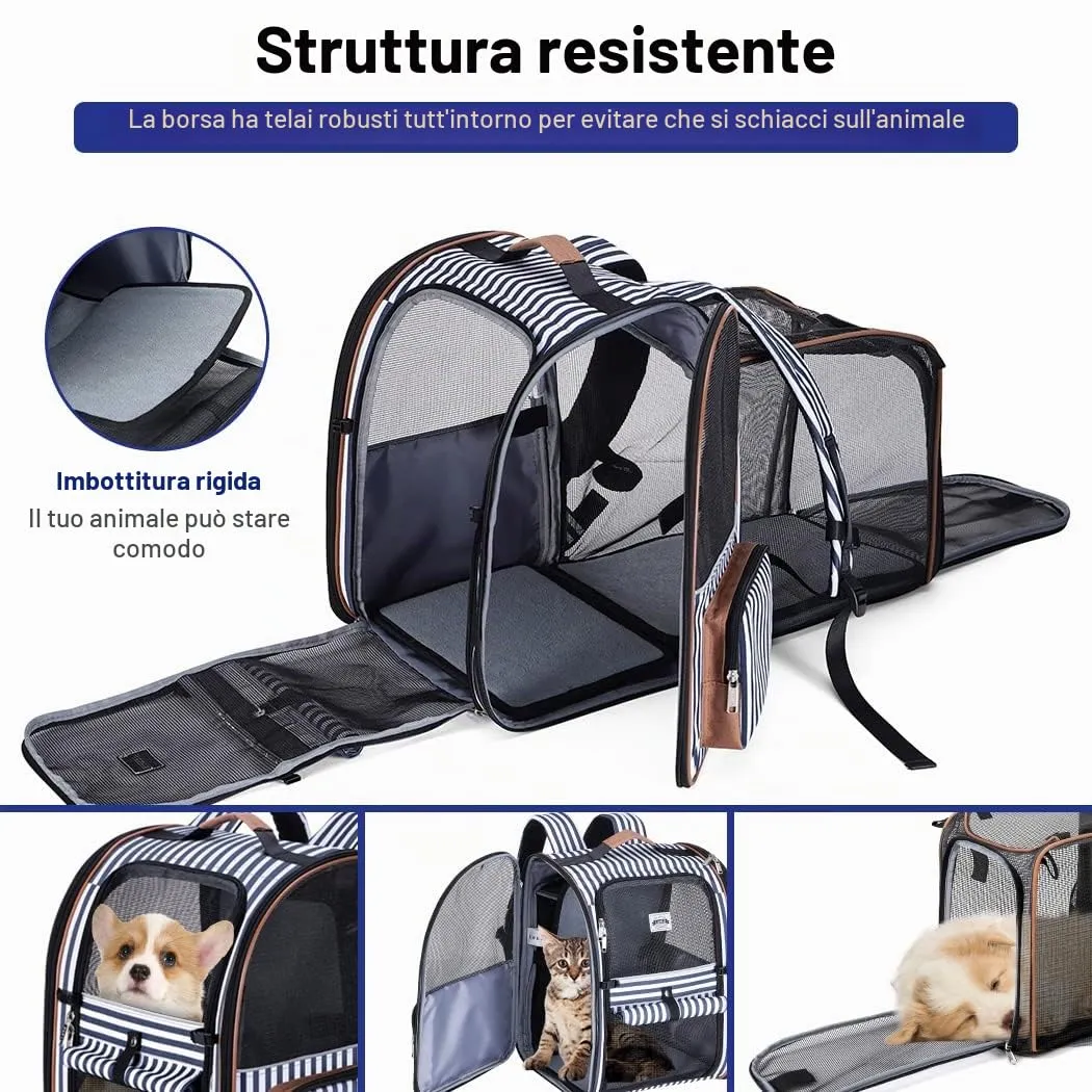 Lekespring Zaino per Cani Gatti Trasportino Espandibile,Pieghevole Cuccia Portatile Traspirante per Cani Piccoli Gatti Medi Fino a 8 KG con 4 Ingressi,per Viaggi Sia Lunghi Che Corti,Blu - immagine 3