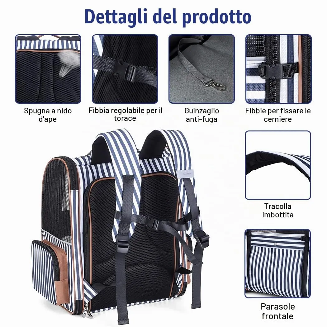 Lekespring Zaino per Cani Gatti Trasportino Espandibile,Pieghevole Cuccia Portatile Traspirante per Cani Piccoli Gatti Medi Fino a 8 KG con 4 Ingressi,per Viaggi Sia Lunghi Che Corti,Blu - immagine 4