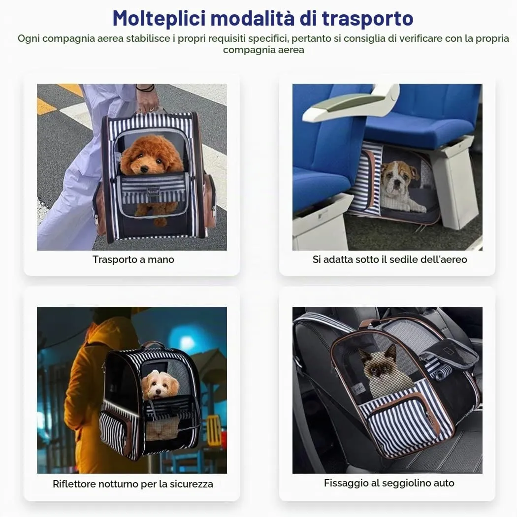 Lekespring Zaino per Cani Gatti Trasportino Espandibile,Pieghevole Cuccia Portatile Traspirante per Cani Piccoli Gatti Medi Fino a 8 KG con 4 Ingressi,per Viaggi Sia Lunghi Che Corti,Blu - immagine 5