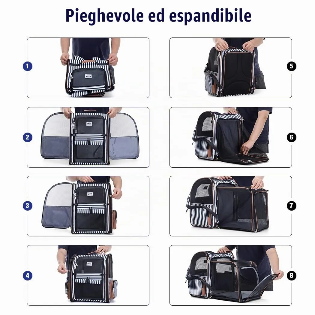 Lekespring Zaino per Cani Gatti Trasportino Espandibile,Pieghevole Cuccia Portatile Traspirante per Cani Piccoli Gatti Medi Fino a 8 KG con 4 Ingressi,per Viaggi Sia Lunghi Che Corti,Blu - immagine 6