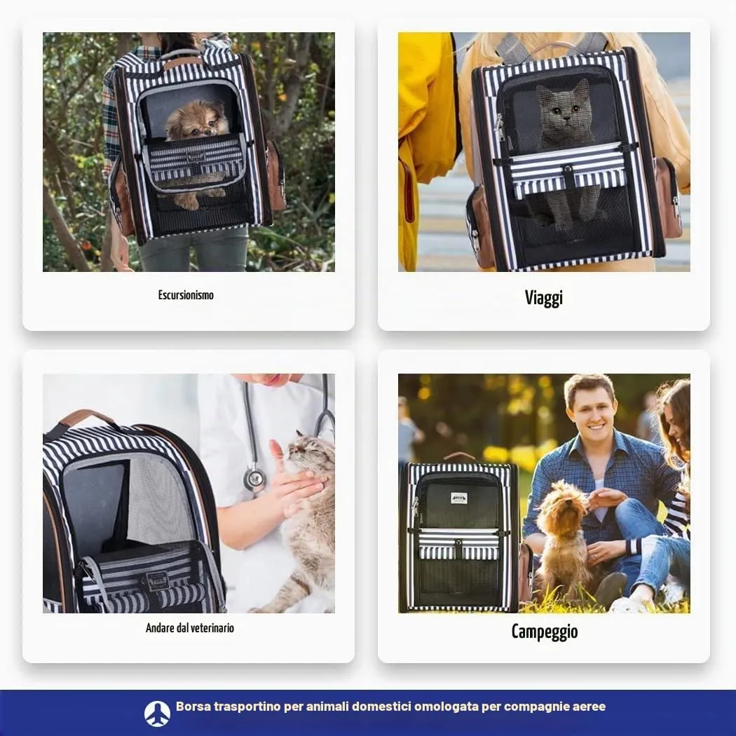 Lekespring Zaino per Cani Gatti Trasportino Espandibile,Pieghevole Cuccia Portatile Traspirante per Cani Piccoli Gatti Medi Fino a 8 KG con 4 Ingressi,per Viaggi Sia Lunghi Che Corti,Blu - immagine 7