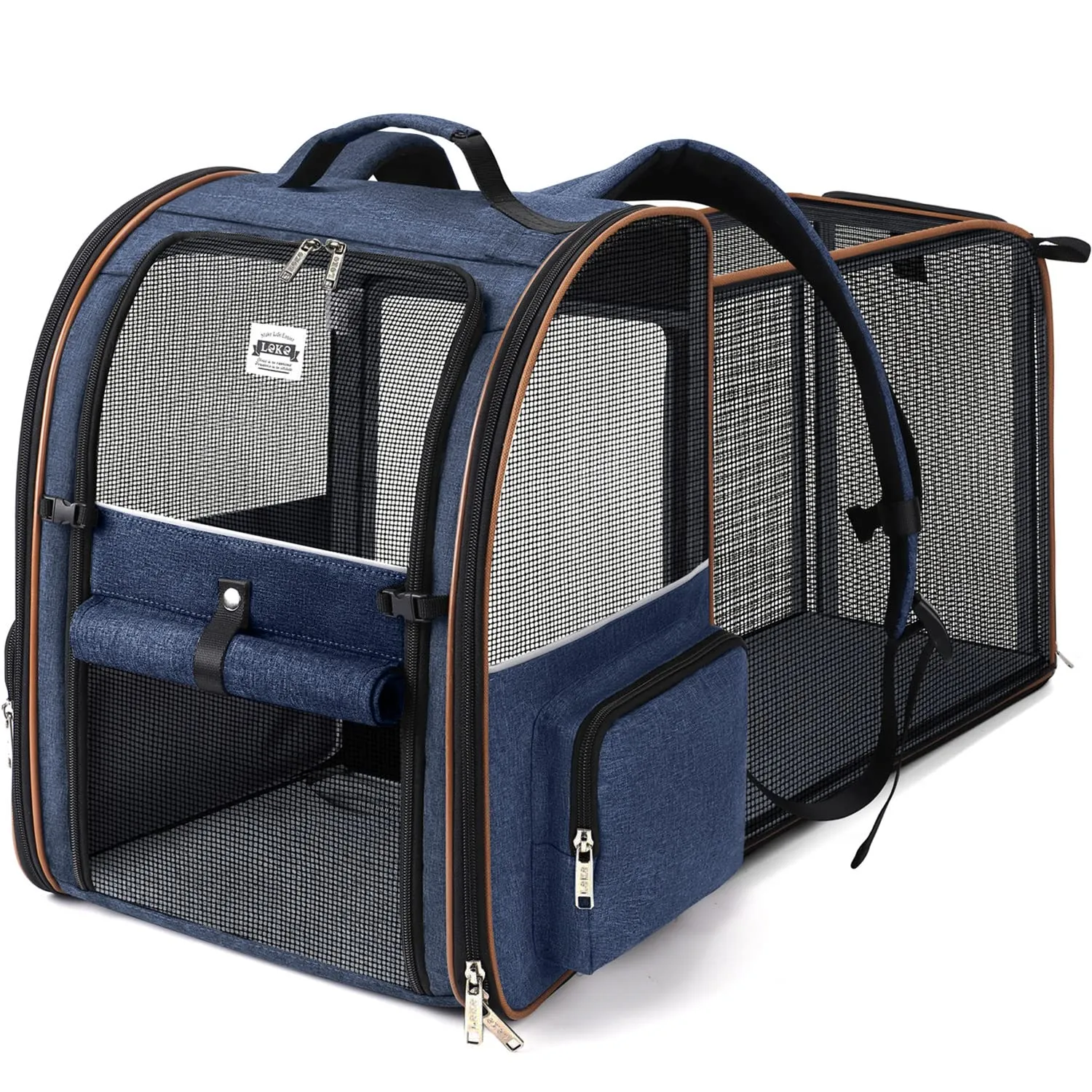 Lekespring Zaino per Cani Gatti Trasportino Espandibile,Pieghevole Cuccia Portatile Traspirante per Cani Piccoli Gatti Medi Fino a 8 KG con 4 Ingressi,per Viaggi Sia Lunghi Che Corti,Blu - immagine 1