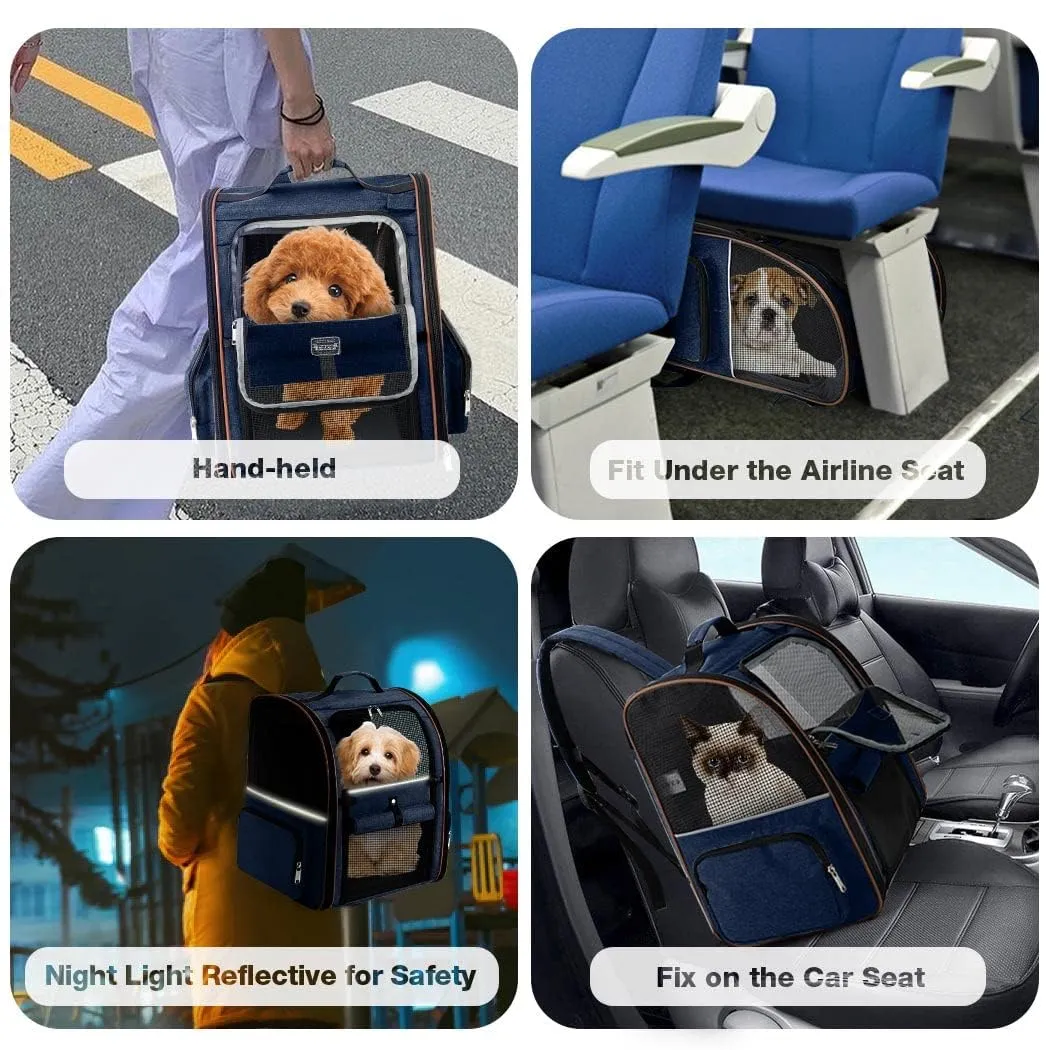 Lekespring Zaino per Cani Gatti Trasportino Espandibile,Pieghevole Cuccia Portatile Traspirante per Cani Piccoli Gatti Medi Fino a 8 KG con 4 Ingressi,per Viaggi Sia Lunghi Che Corti,Blu - immagine 6