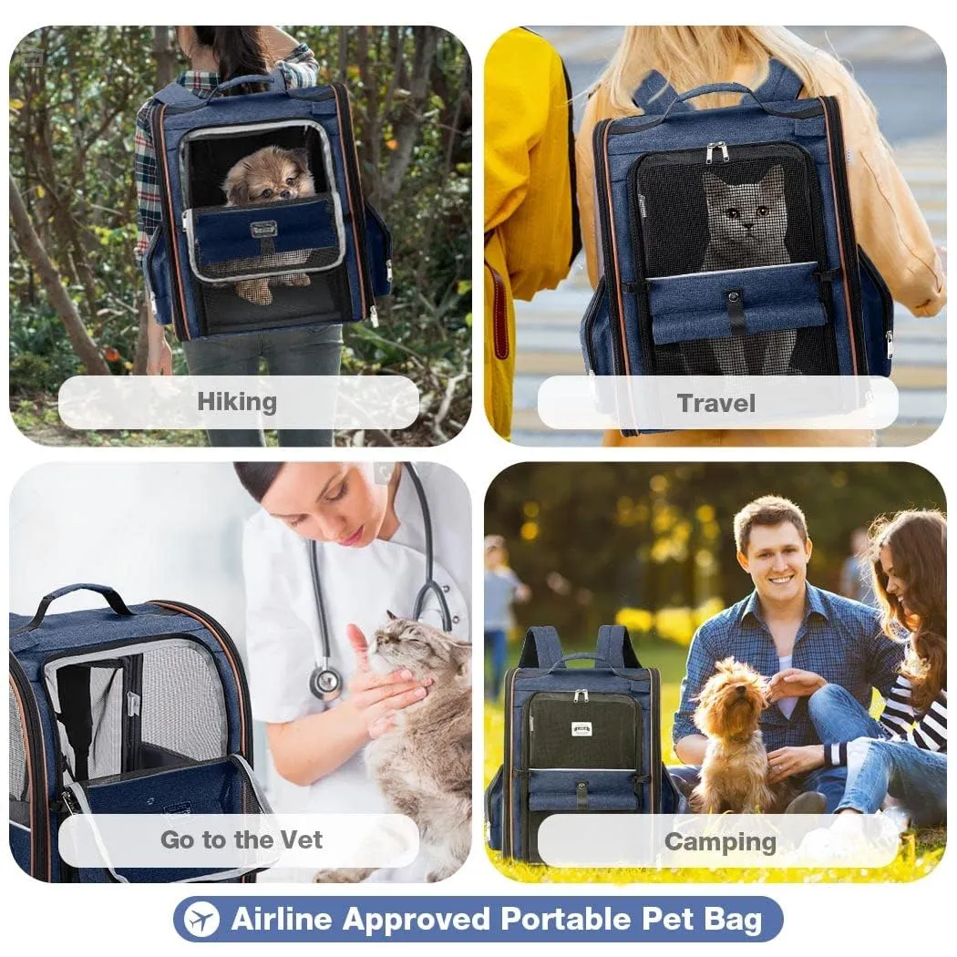 Lekespring Zaino per Cani Gatti Trasportino Espandibile,Pieghevole Cuccia Portatile Traspirante per Cani Piccoli Gatti Medi Fino a 8 KG con 4 Ingressi,per Viaggi Sia Lunghi Che Corti,Blu - immagine 7