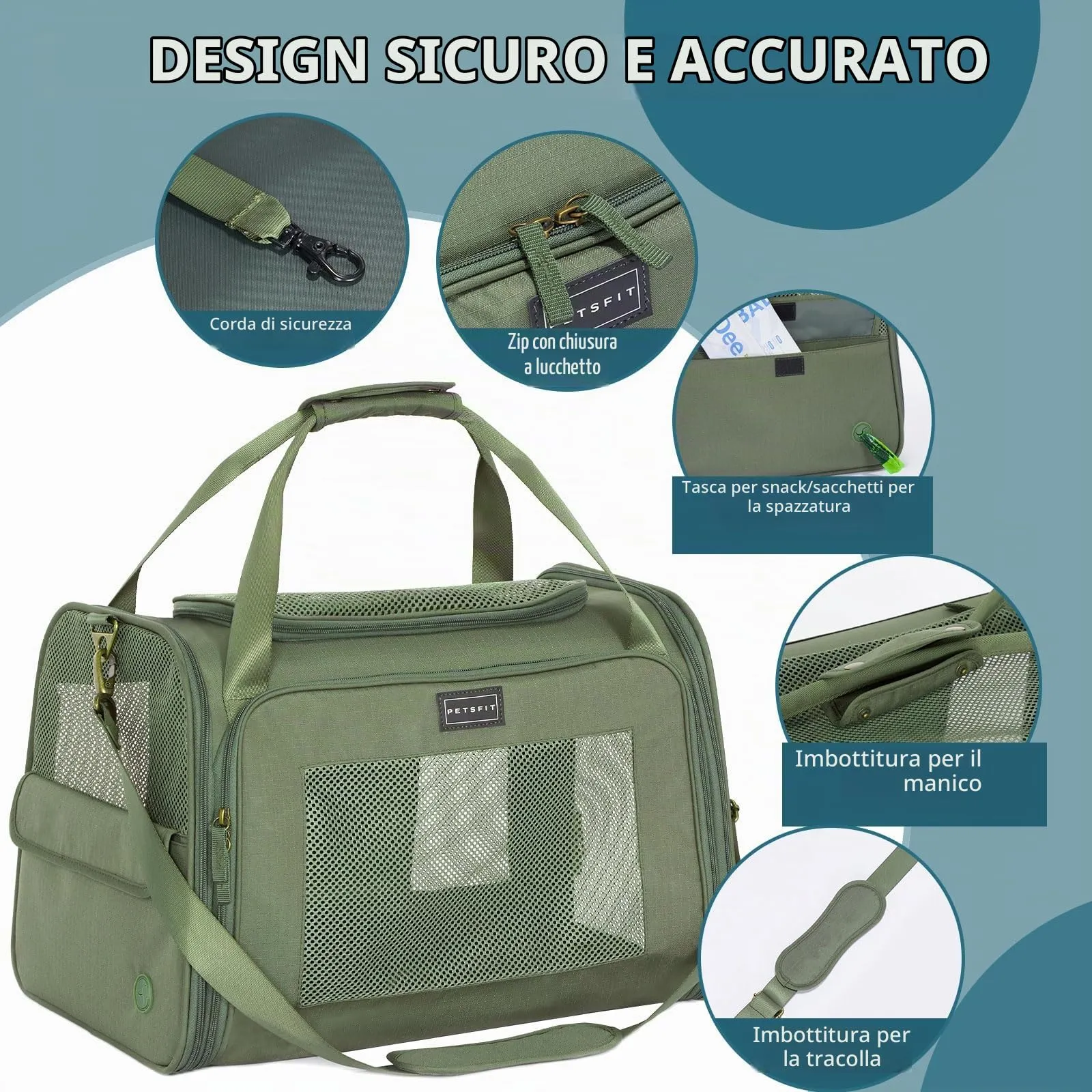 Petsfit Trasportino per gatti e cani pieghevole, borsa per il trasporto per cani e gatti, borsa di alta qualità per cani e gatti con tracolla e morbido cuscino espandibile, grande - immagine 4