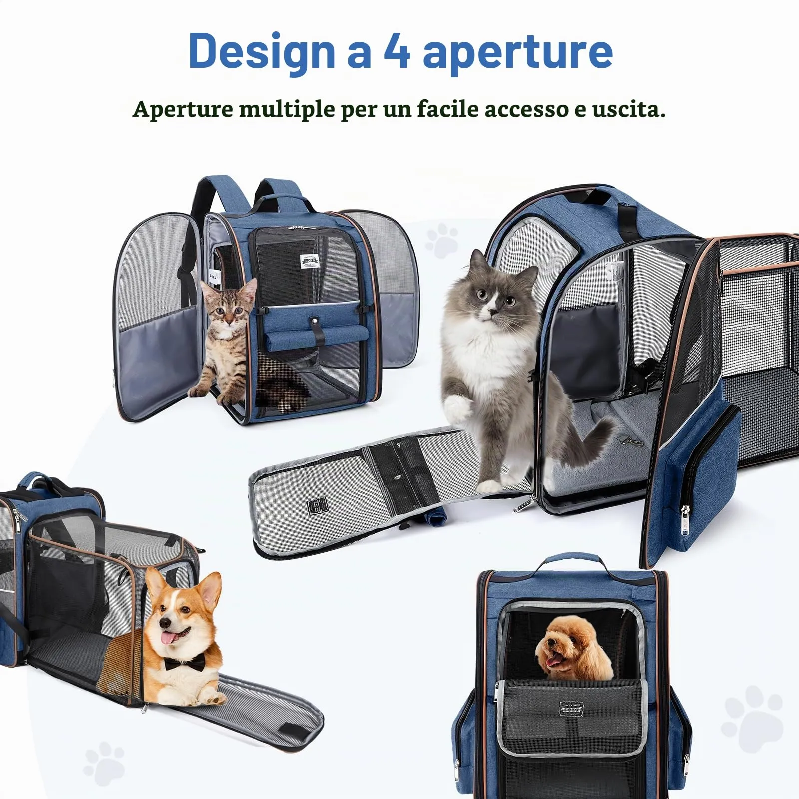 Lekespring Zaino per Cani Gatti Trasportino Espandibile,Grandi Pieghevole Cuccia Portatile con Imbracatura di Sicurezza e Tappetino per Animali Inclusi,Carico Massimo 10 KG,Blu XL - immagine 5