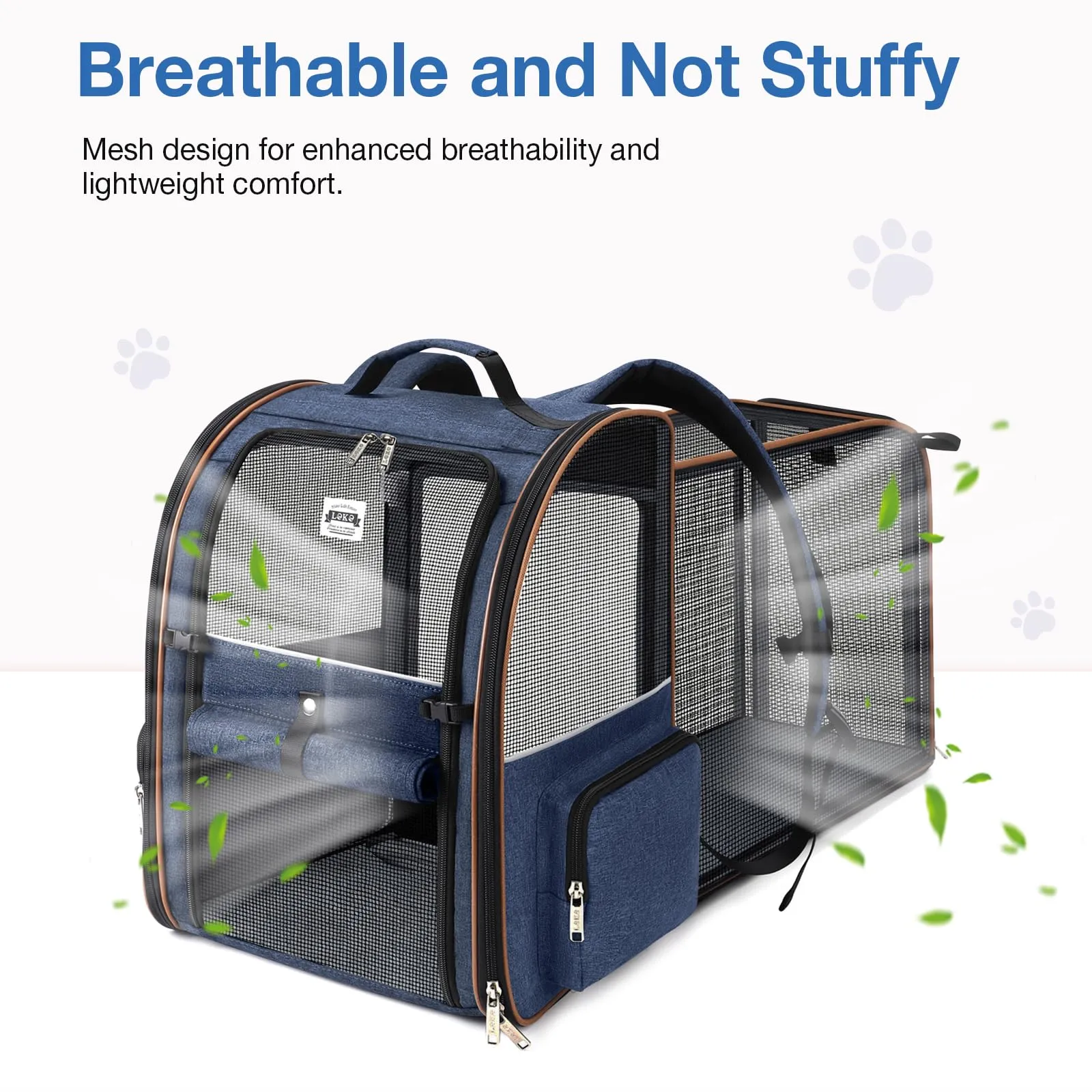 Lekespring Zaino per Cani Gatti Trasportino Espandibile,Grandi Pieghevole Cuccia Portatile con Imbracatura di Sicurezza e Tappetino per Animali Inclusi,Carico Massimo 10 KG,Blu XL - immagine 6