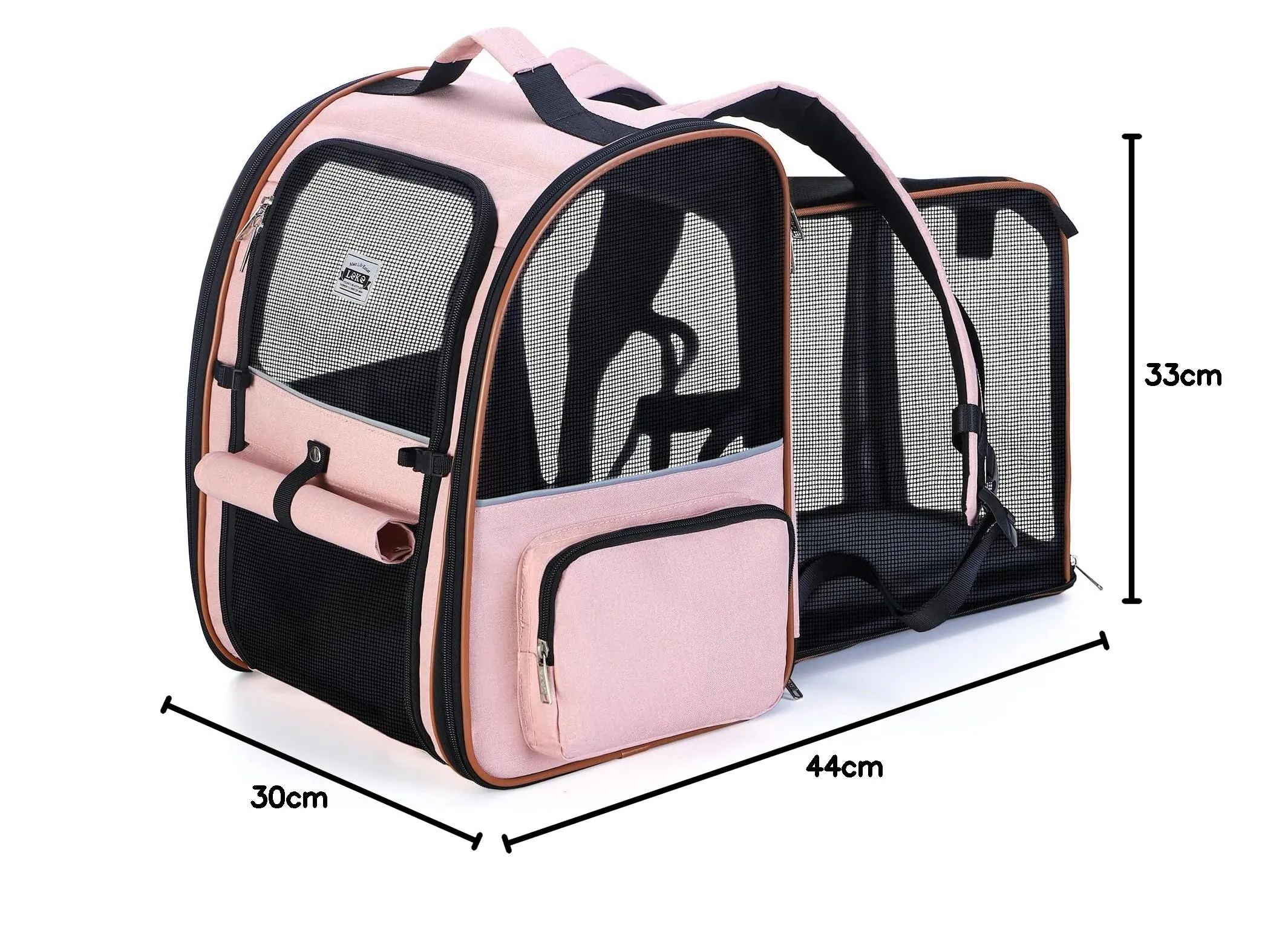Lekespring Zaino per Cani Gatti Trasportino Espandibile,Grandi Pieghevole Cuccia Portatile con Imbracatura di Sicurezza e Tappetino per Animali Inclusi,Carico Massimo 10 KG,Rosa XL - immagine 7