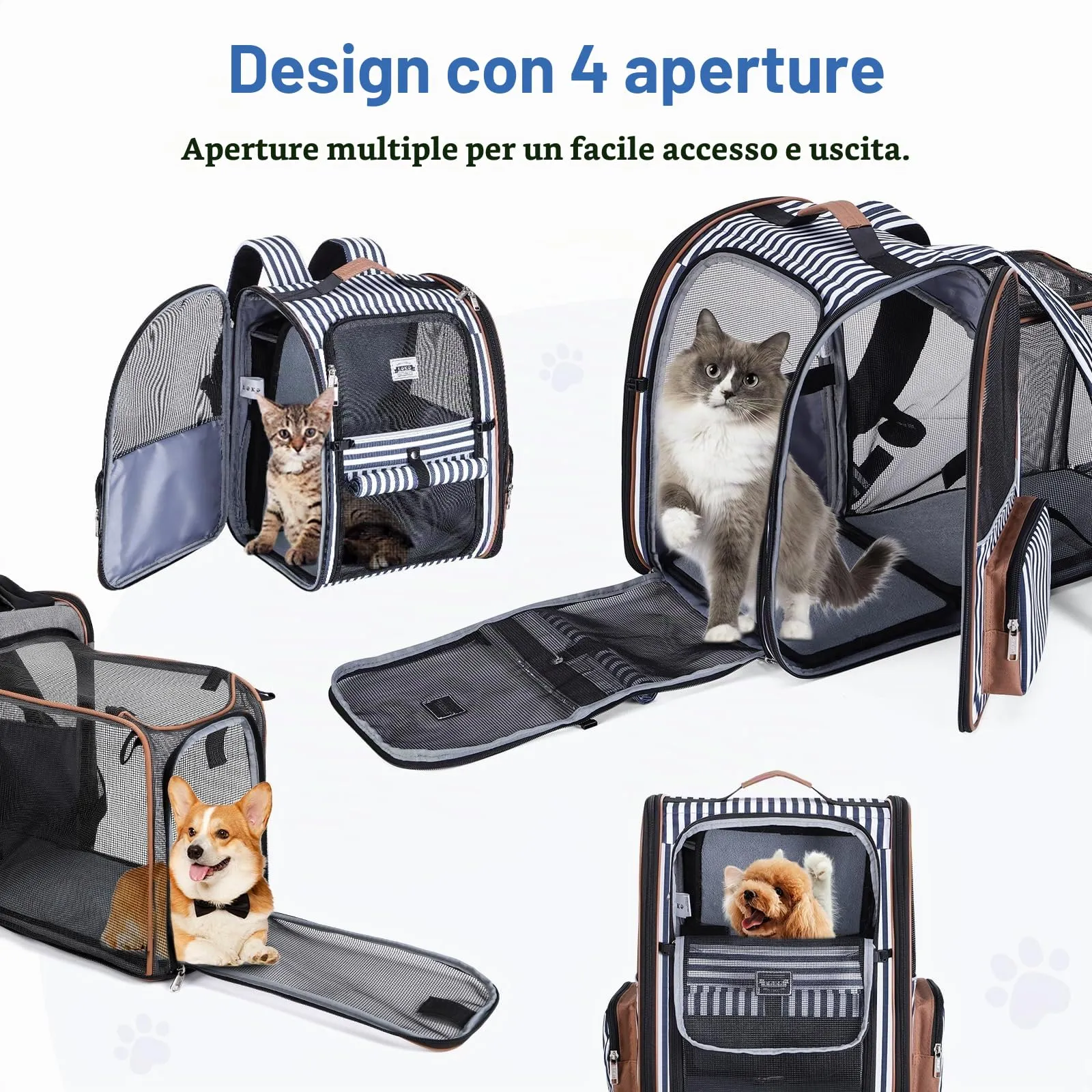 Lekespring Zaino per Cani Gatti Trasportino Espandibile,Grandi Pieghevole Cuccia Portatile con Imbracatura di Sicurezza e Tappetino per Animali Inclusi,Carico Massimo 10 KG,Strisce Blu XL - immagine 5